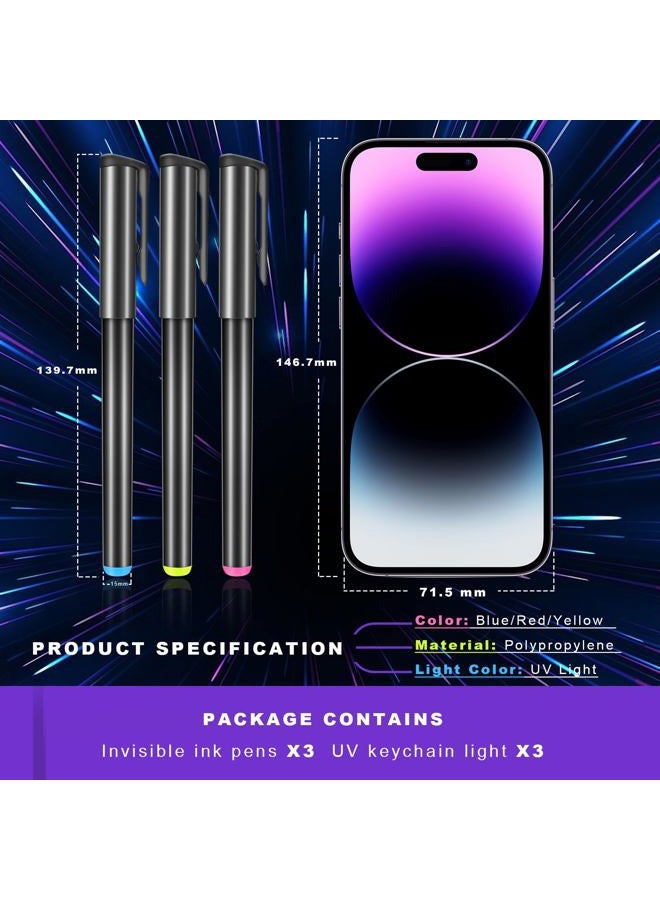 Daemson Invisible Ink Pen, Spy Pen with 3 PCS Mini UV LED Keychain Flashlight, Disappearing Ink Magic Pens with Black Light Markers for Secret Notes, Fit for Christmas Halloween Holiday Gifts (3 PCS) - Image 5