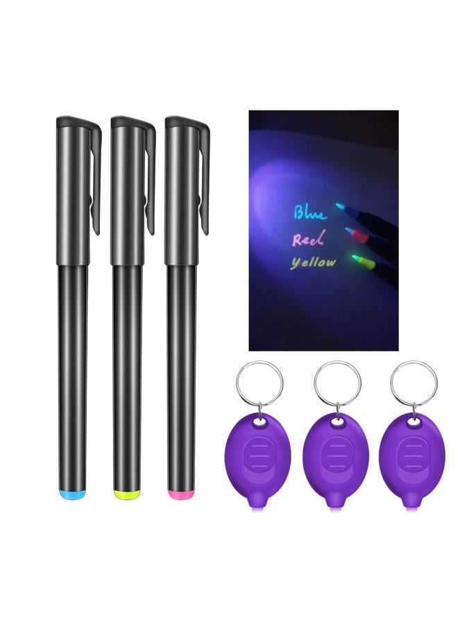 Daemson Invisible Ink Pen, Spy Pen with 3 PCS Mini UV LED Keychain Flashlight, Disappearing Ink Magic Pens with Black Light Markers for Secret Notes, Fit for Christmas Halloween Holiday Gifts (3 PCS) - Image 1