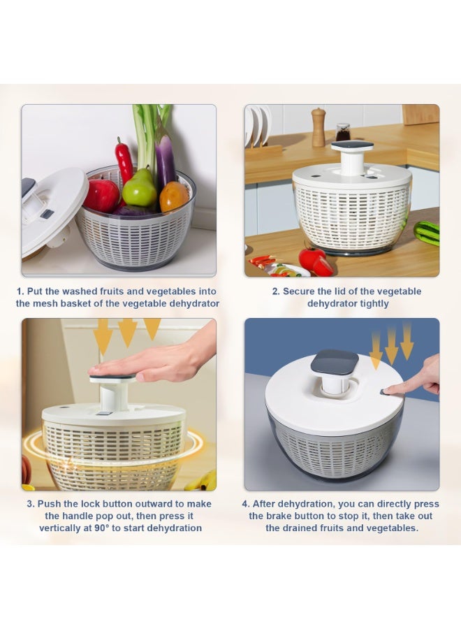 YOONISPRO 6L Large Salad Spinner – One-Hand Pump Design, Effective Lettuce Dryer with Bowl, Easy to Use, Dishwasher Safe, White & Gray - Image 4