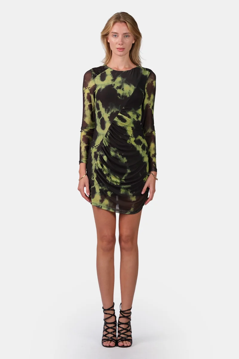 فيرجيو Abstract Mesh Printed Ruched Dress for Women