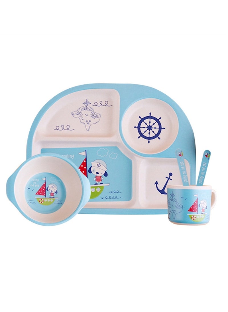 Tableware set bamboo fiber divided plate cute baby baby eating cartoon bowl divided food supplement tableware - Image 1