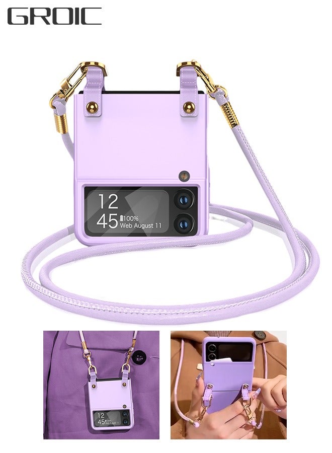 GROIC Case for Samsung Galaxy Z Flip 4 6.7" Phone Case with Leather Cross-Body Strap, Detachable Ultra Thin Shockproof Anti-Scratch Full-Body Dual Layer Rugged Protective Case - Image 1