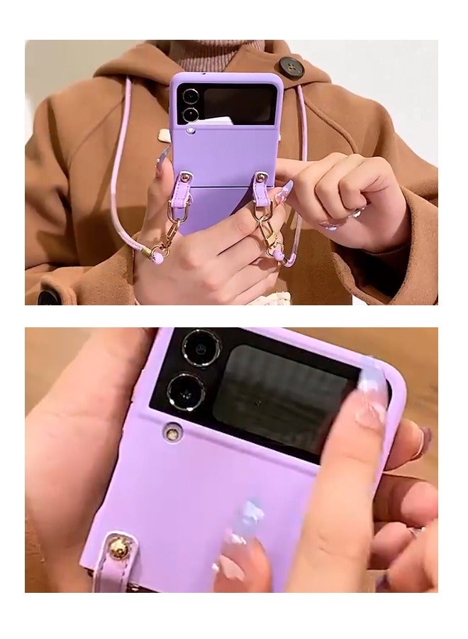 GROIC Case for Samsung Galaxy Z Flip 4 6.7" Phone Case with Leather Cross-Body Strap, Detachable Ultra Thin Shockproof Anti-Scratch Full-Body Dual Layer Rugged Protective Case - Image 5