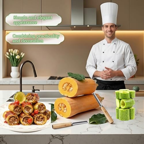 RyanDesign 2-Pack Vegetable Corer Tool - 8" Stainless Steel Fruit & Veggie Corer for Zucchini, Apples, Eggplant - Hollow Out for Stuffing with Wood Handle - Kitchen Coring Tool - Image 2