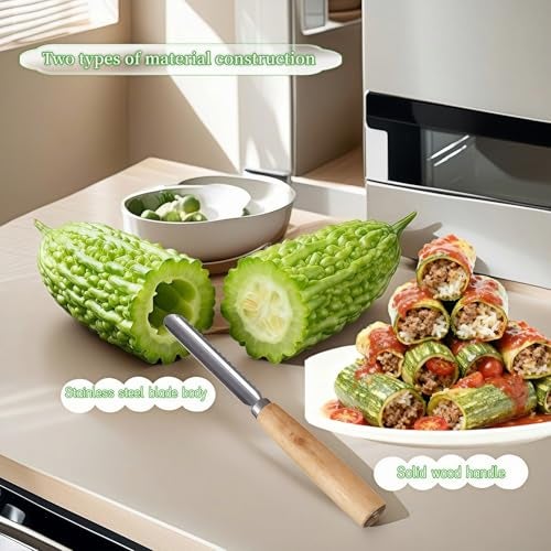 RyanDesign 2-Pack Vegetable Corer Tool - 8" Stainless Steel Fruit & Veggie Corer for Zucchini, Apples, Eggplant - Hollow Out for Stuffing with Wood Handle - Kitchen Coring Tool - Image 5