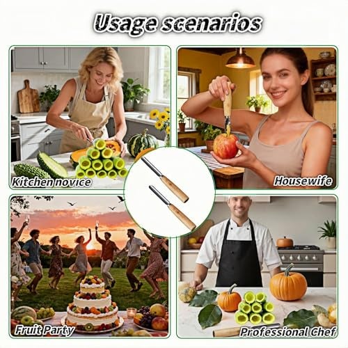 RyanDesign 2-Pack Vegetable Corer Tool - 8" Stainless Steel Fruit & Veggie Corer for Zucchini, Apples, Eggplant - Hollow Out for Stuffing with Wood Handle - Kitchen Coring Tool - Image 4