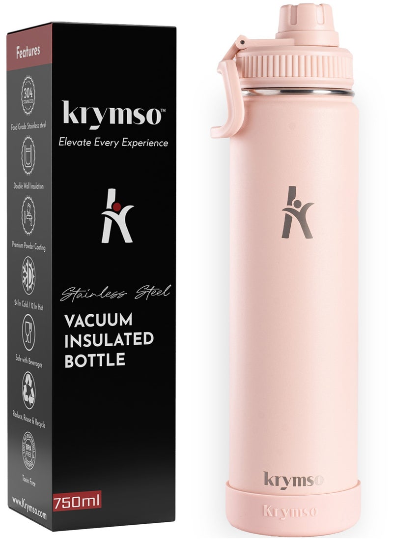 KRYMSO KRYMSO, 750ml Stainless Steel Water Bottle, Double Wall Insulated Water Bottle, Leak Proof, BPA Free, Silicone Boot, Thermos Bottle, Cold Hot Bottle for Kids, School, Gym  - Image 1