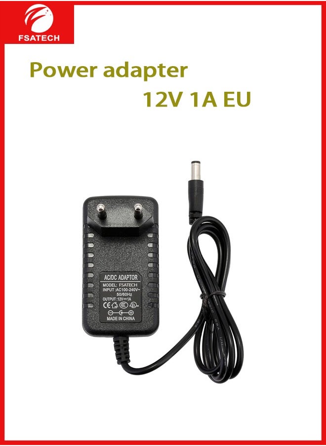 FSATECH 12V 1A 12W AC إلى DC محول محول التيار الكهربائي الاتحاد الأوروبي نوع AC 100V ~ 240V إلى DC 12V 1amp محول مع 5.5x2.1mm DC مخرج جاك لـ 5050 3528 LED قطاع وحدة الضوء، نظام كاميرا CCTV، جهاز التوجيه  - Image 1