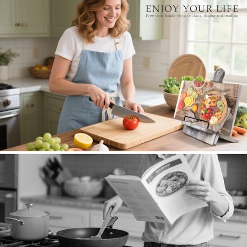 YANGSHUO Cookbook Stand Recipe Book Stand: Cook Book Stand for Kitchen Counter, Rustic Cook Book Stand Adjustable Tablet Cookbook Holder, Wood Cutting Board Style Cooking Gift for Woman - Gray - Image 3