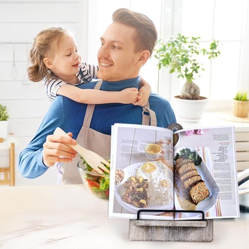 YANGSHUO Cookbook Stand Recipe Book Stand: Cook Book Stand for Kitchen Counter, Rustic Cook Book Stand Adjustable Tablet Cookbook Holder, Wood Cutting Board Style Cooking Gift for Woman - Gray - Image 2