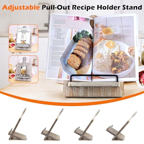 YANGSHUO Cookbook Stand Recipe Book Stand: Cook Book Stand for Kitchen Counter, Rustic Cook Book Stand Adjustable Tablet Cookbook Holder, Wood Cutting Board Style Cooking Gift for Woman - Gray - Image 5