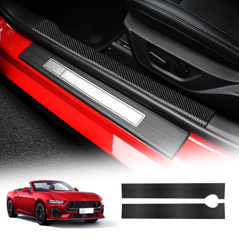 KUNGKIC for Ford Mustang 2024 2025 Car Door Edge Guards Sill Protector Stickers Film AntiCollision Scuff Plate Cover All Weather Interior Accessories PU Carbon Fiber Pattern - Image 3