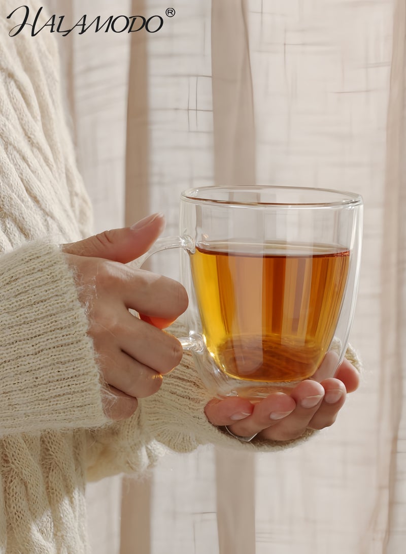 HALAMODO Handle Design Double Wall Insulated Tea Cup Clear 20cm - Image 2