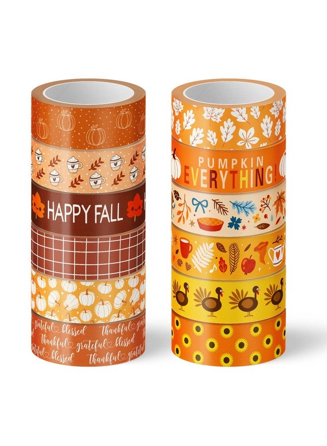 Whaline 12 Rolls Fall Thanksgiving Washi Tapes Assorted Autumn Pattern Decorative Tapes Pumpkin Turkey Dots Masking Tapes For Fall Thanksgiving Scrapbook Journal Diy Craft Gift Wrapping, 0.6Inch - Image 1