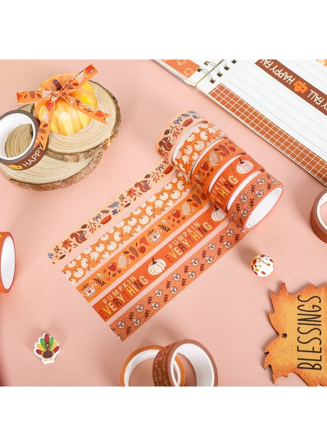 Whaline 12 Rolls Fall Thanksgiving Washi Tapes Assorted Autumn Pattern Decorative Tapes Pumpkin Turkey Dots Masking Tapes For Fall Thanksgiving Scrapbook Journal Diy Craft Gift Wrapping, 0.6Inch - Image 4