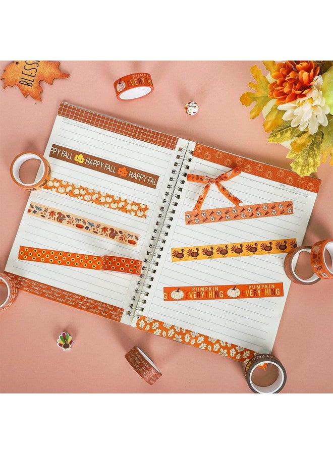 Whaline 12 Rolls Fall Thanksgiving Washi Tapes Assorted Autumn Pattern Decorative Tapes Pumpkin Turkey Dots Masking Tapes For Fall Thanksgiving Scrapbook Journal Diy Craft Gift Wrapping, 0.6Inch - Image 3