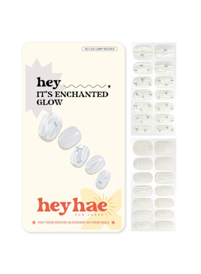 Heyhae Semi Cured Gel Nail Strips No LED Lamp Needed Glitter White Easy Apply Remove Salon Quality Includes 28 Strips 1 Prep Pads Nail File Wooden Stick Hey Its Enchanted Glow - Image 1
