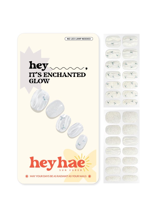 Heyhae Semi Cured Gel Nail Strips No LED Lamp Needed Glitter White Easy Apply Remove Salon Quality Includes 28 Strips 1 Prep Pads Nail File Wooden Stick Hey Its Enchanted Glow - Image 2
