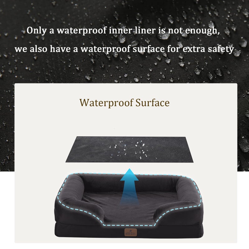 Bedfolks Orthopedic Dog Bed, Waterproof Dog Sofa Bed for Large Dogs, Egg Foam Pet Couch Bed with Removable Washable Cover and Nonslip Bottom, Black - Image 3