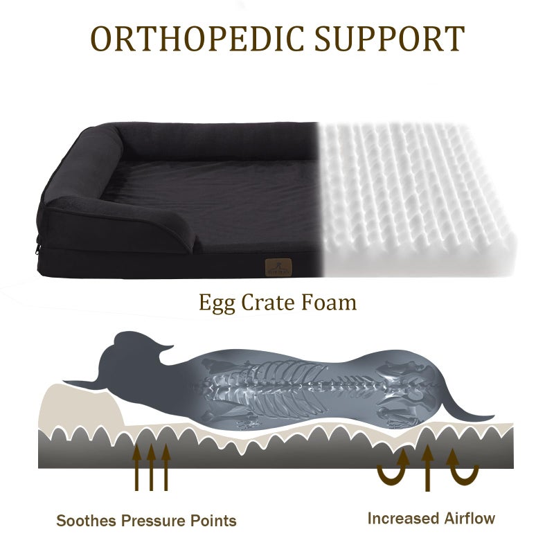 Bedfolks Orthopedic Dog Bed, Waterproof Dog Sofa Bed for Large Dogs, Egg Foam Pet Couch Bed with Removable Washable Cover and Nonslip Bottom, Black - Image 2