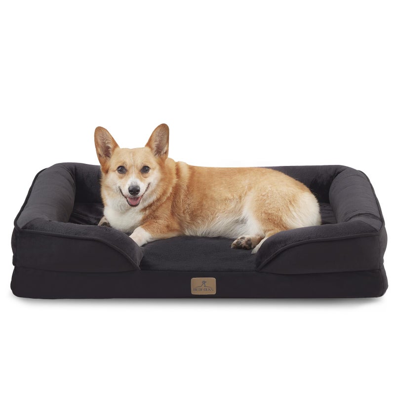 Bedfolks Orthopedic Dog Bed, Waterproof Dog Sofa Bed for Large Dogs, Egg Foam Pet Couch Bed with Removable Washable Cover and Nonslip Bottom, Black - Image 1