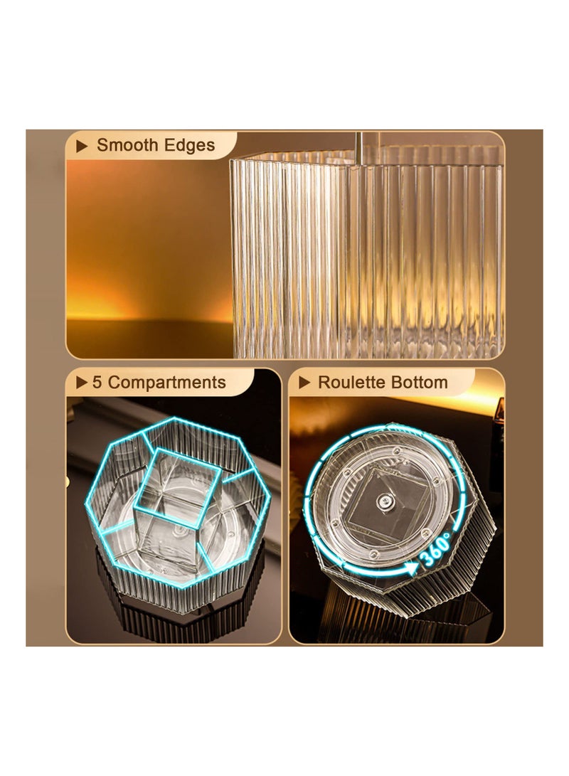 Excefore حامل فرش المكياج الدوار، حافظة عرض مستحضرات التجميل 360 درجة، حافظة شفافة لتنظيم ملمع الشفاه والمكياج مع 5 فتحات صينية تخزين دائرية دوارة للزينة والحمام ومنظم المنضدة، وردي شفاف - Image 4