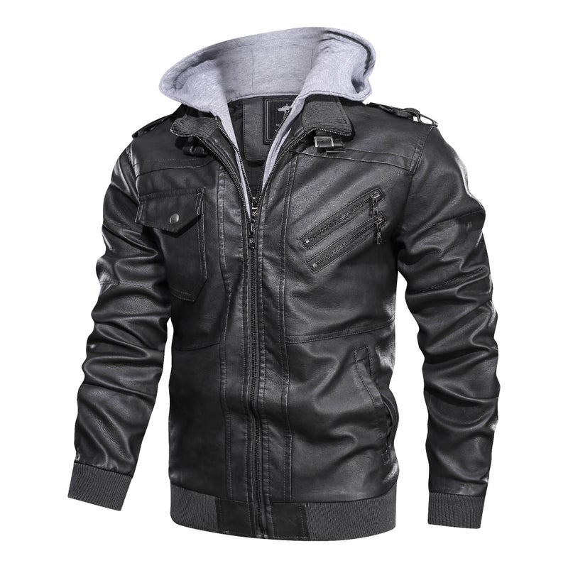Cross-Border fashion motorcycle leather jacket mens slim zipper PU jacket autumn mens leather jacket coat Black Brown - Image 4