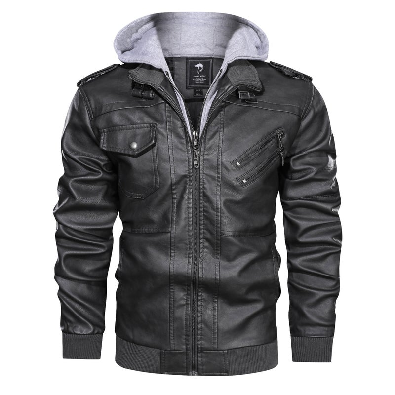 Cross-Border fashion motorcycle leather jacket mens slim zipper PU jacket autumn mens leather jacket coat Black Brown - Image 2