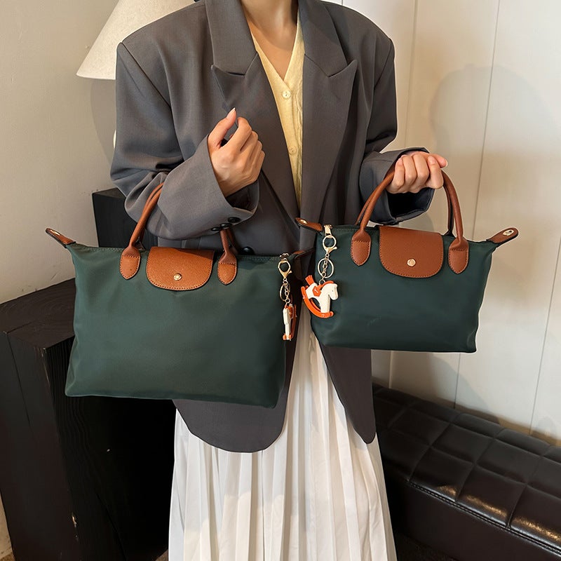 Contrast Color Large-Capacity Tote Bag, Fashionable and Trendyy New Handbag, Outdoor Travel Versatile One-Shoulder Crossbody Bag for Women green - Image 4