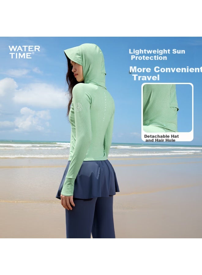 Watertime/shuichuren ملابس سباحة نسائية، واقية من الشمس، ذات قلنسوة، من قطعتين، بأكمام طويلة، مناسبة لركوب الأمواج، الينابيع الساخنة، بدلة قناديل البحر، المقاس XL - Image 2