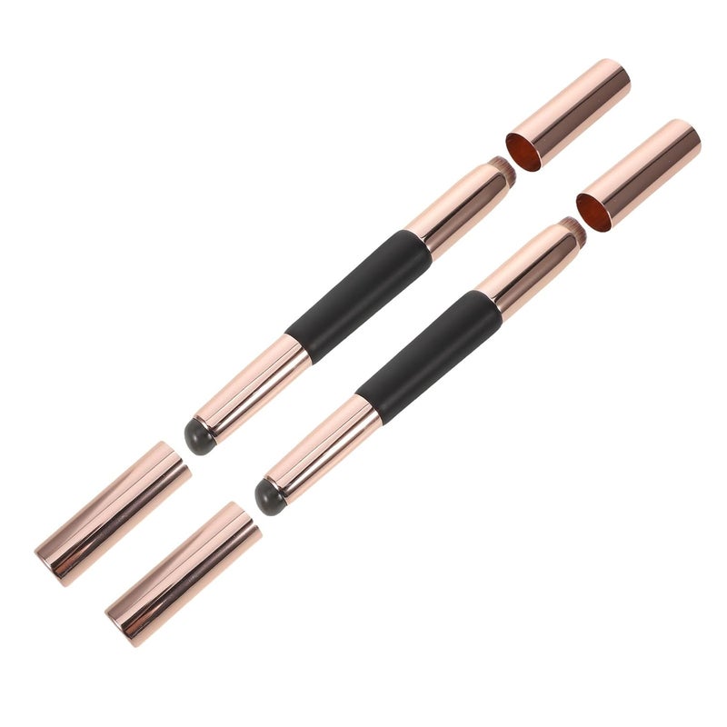 Double End Makeup Brush 2pcs Silicone Lip Applicator with Cap Double Headed Concealer Applicator Portable Reusable Lipstick Brush for Travel and Festival Makeup - Image 1
