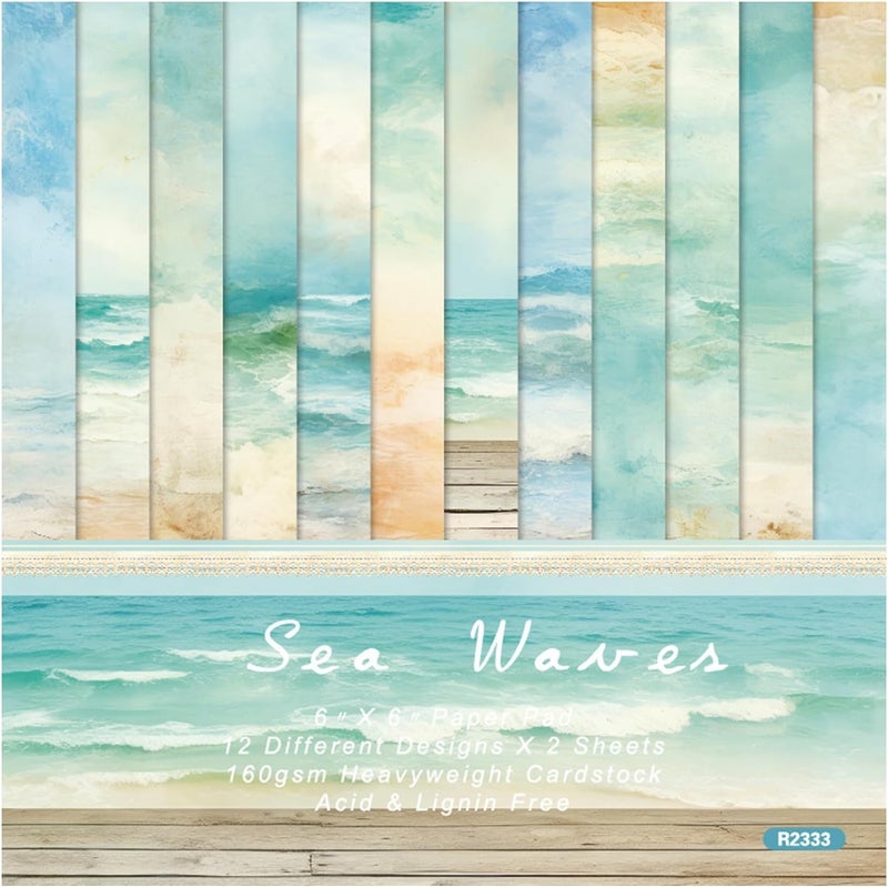 WLXTREE Ocean Sea Waves Scrapbook Paper - 6Ã—6 Premium Color Pages With 24 Single-Sided Sheets for Scrapbooking Supplies Paper Crafts Home Decoration Card Making Journaling Background Decorative - Image 1