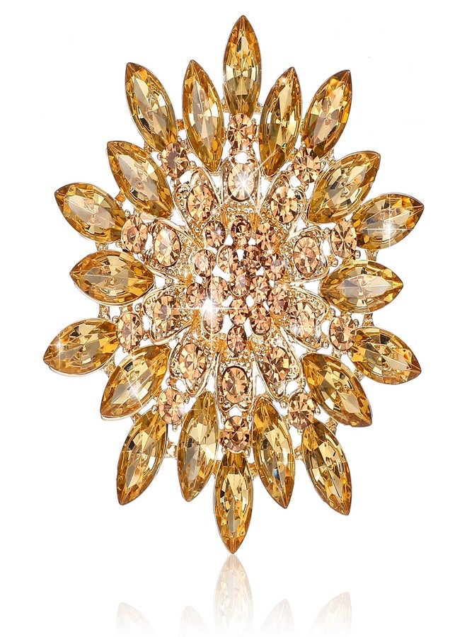 Sibba Rhinestone Crystal Flower Brooch Pin Gold Crystal Sunflower Brooch Pin for Women Sparkling Large Sunflower Brooches Vintage Floral Lapel Pins Elegant Dress Hat Decoration Wedding Bridal Dress Jewelry - Image 1