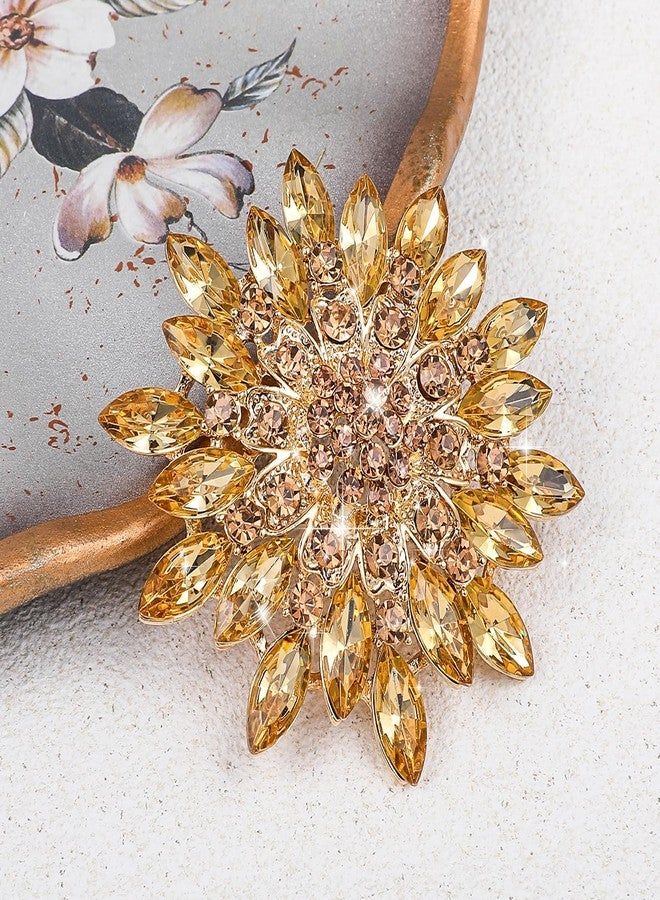Sibba Rhinestone Crystal Flower Brooch Pin Gold Crystal Sunflower Brooch Pin for Women Sparkling Large Sunflower Brooches Vintage Floral Lapel Pins Elegant Dress Hat Decoration Wedding Bridal Dress Jewelry - Image 5