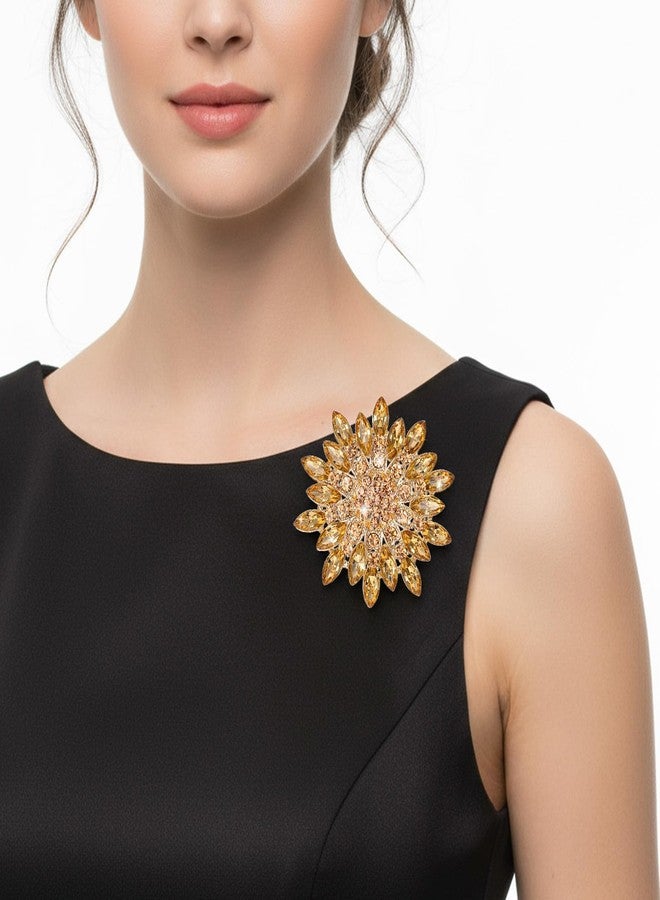 Sibba Rhinestone Crystal Flower Brooch Pin Gold Crystal Sunflower Brooch Pin for Women Sparkling Large Sunflower Brooches Vintage Floral Lapel Pins Elegant Dress Hat Decoration Wedding Bridal Dress Jewelry - Image 2