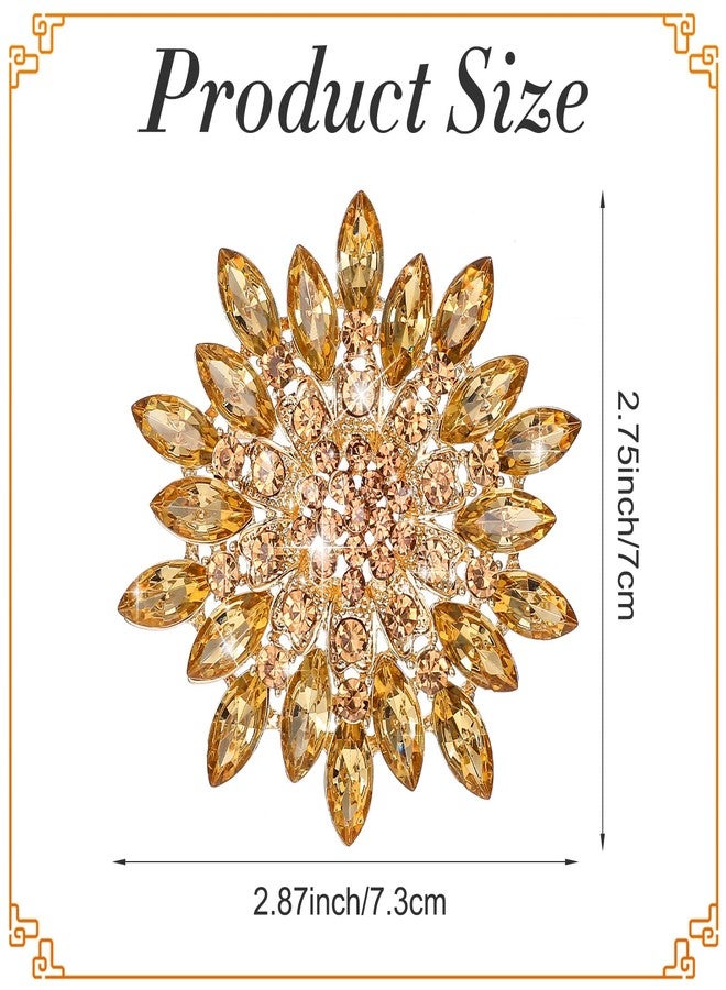 Sibba Rhinestone Crystal Flower Brooch Pin Gold Crystal Sunflower Brooch Pin for Women Sparkling Large Sunflower Brooches Vintage Floral Lapel Pins Elegant Dress Hat Decoration Wedding Bridal Dress Jewelry - Image 3