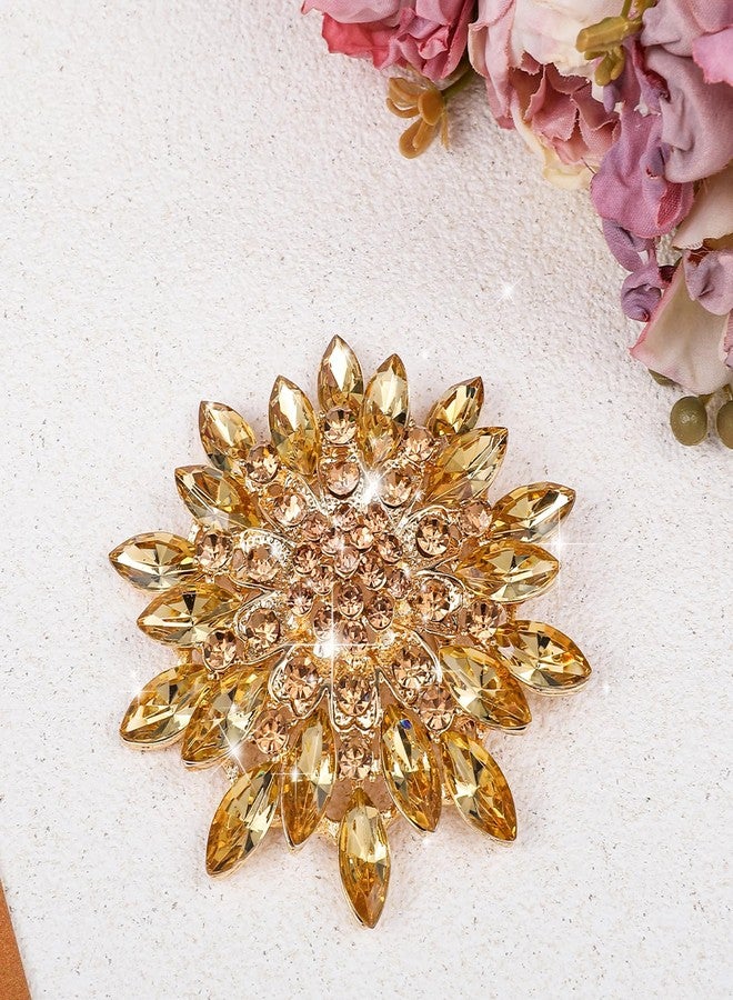Sibba Rhinestone Crystal Flower Brooch Pin Gold Crystal Sunflower Brooch Pin for Women Sparkling Large Sunflower Brooches Vintage Floral Lapel Pins Elegant Dress Hat Decoration Wedding Bridal Dress Jewelry - Image 4