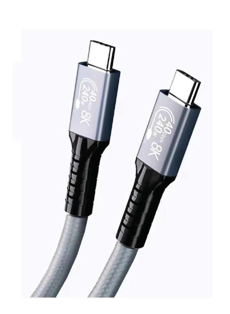PD fast charging cable - data cord - USB C to Type C - USB 4 - 4G - Thunderbolt 4 - i-Marker chip - 40Gbps - 8K @120Hz - 48V/5A - 240W - 1 meter - Gray - Image 1
