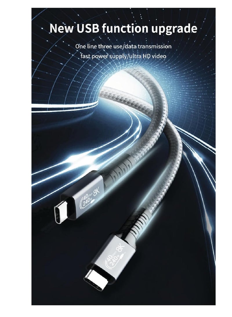 PD fast charging cable - data cord - USB C to Type C - USB 4 - 4G - Thunderbolt 4 - i-Marker chip - 40Gbps - 8K @120Hz - 48V/5A - 240W - 1 meter - Gray - Image 2