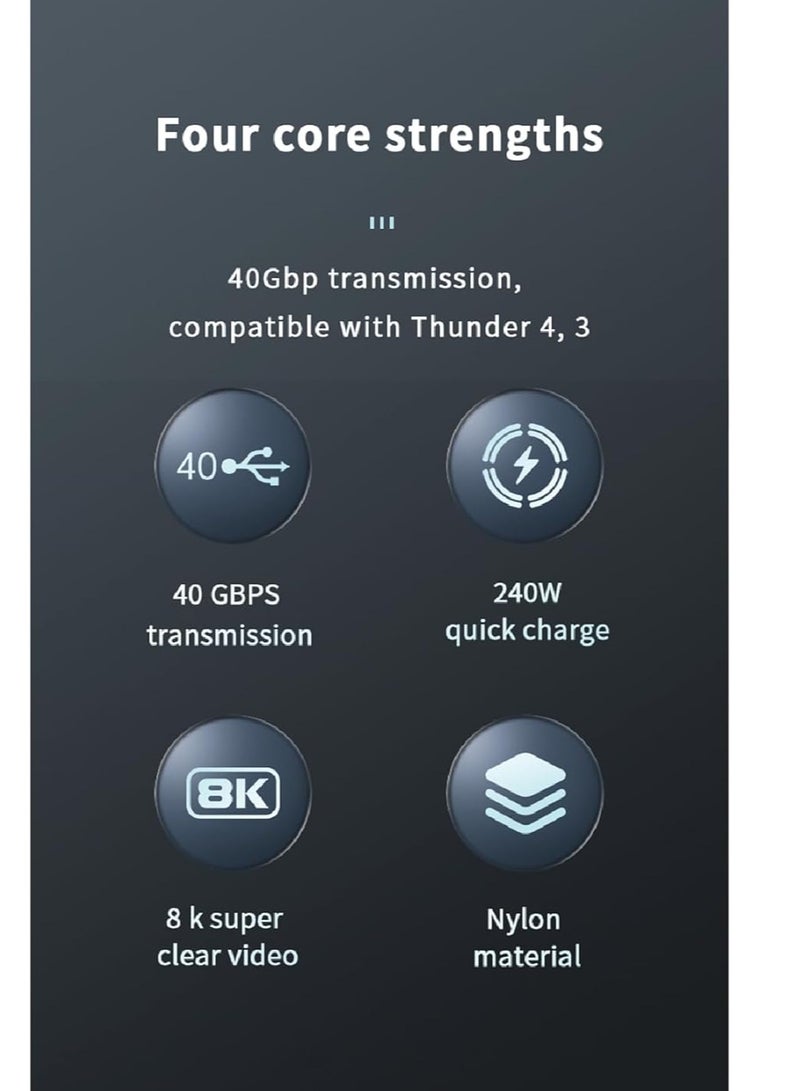 PD fast charging cable - data cord - USB C to Type C - USB 4 - 4G - Thunderbolt 4 - i-Marker chip - 40Gbps - 8K @120Hz - 48V/5A - 240W - 1 meter - Gray - Image 3