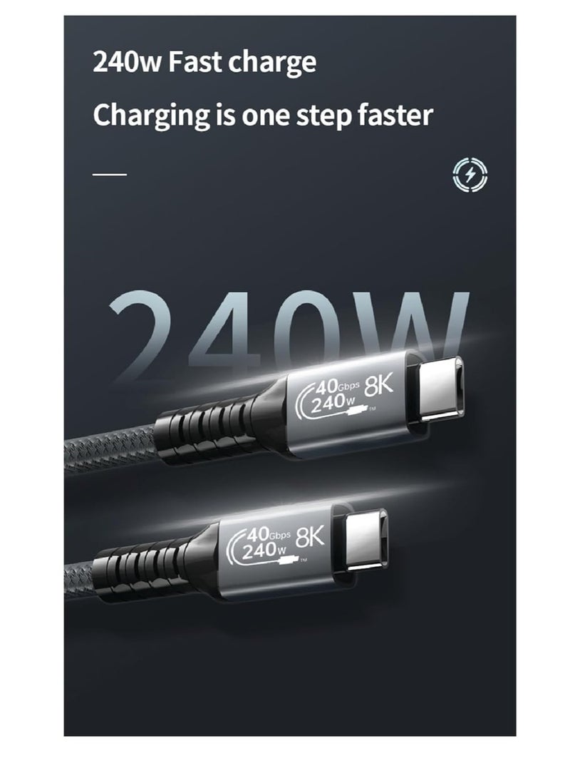 PD fast charging cable - data cord - USB C to Type C - USB 4 - 4G - Thunderbolt 4 - i-Marker chip - 40Gbps - 8K @120Hz - 48V/5A - 240W - 1 meter - Gray - Image 4