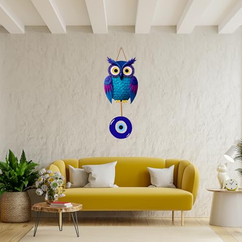 GENXTRA® Blue Owl with Evil Eye Charm – MDF Home Wall Decor MDF Wall Hanging Signs for Home Entrance, Drawing Room, or Balcony | Decorative Plaques for Housewarming (HOME_06) - Image 4