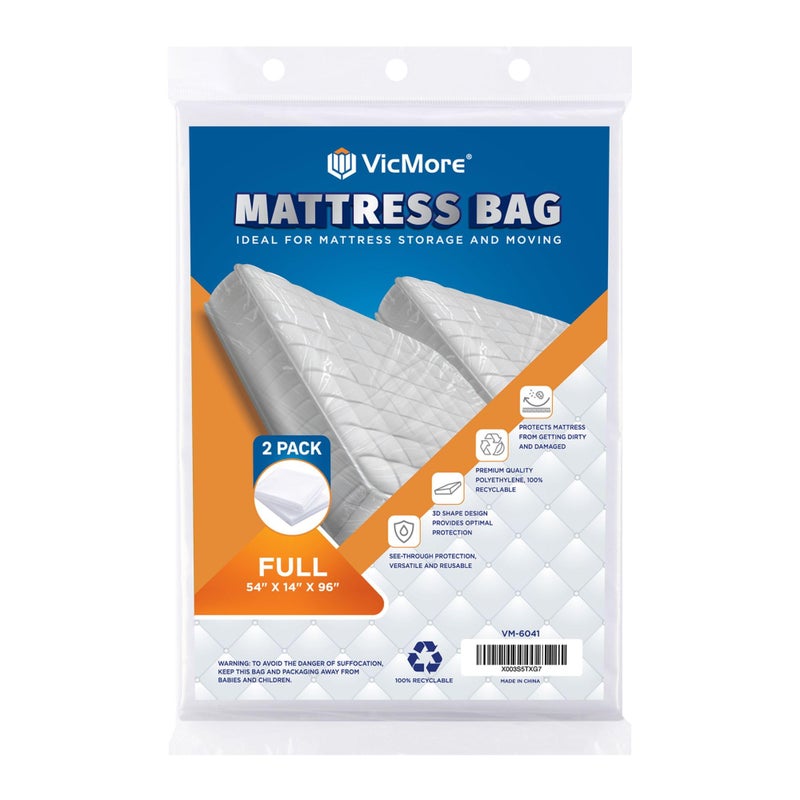 VICMORE 2 Pack Full Mattress Bags for Moving Storage  Disposal  Clear HeavyDuty Plastic Covers TearResistant  Dustproof Recyclable Fits FullDouble Beds