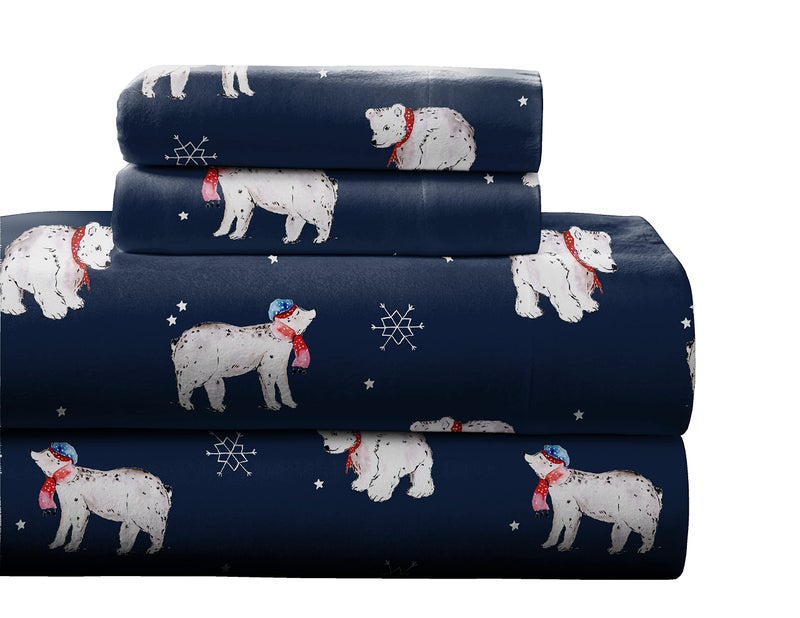 Pointehaven 180 GSM 100 Cotton Flannel Sheet Set  Queen Snow Bear  Warm  Cozy  PreShrunk Deep Pockets  Elastic All AroundComfy Double Brushed