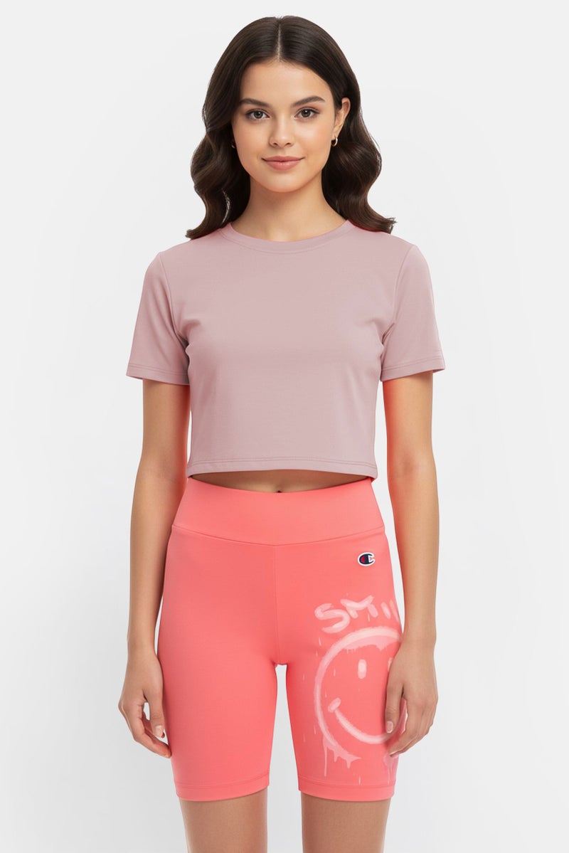 Champion x Smiley Women Sportswear Fit Biker Shorts, Blush Pink - Image 1