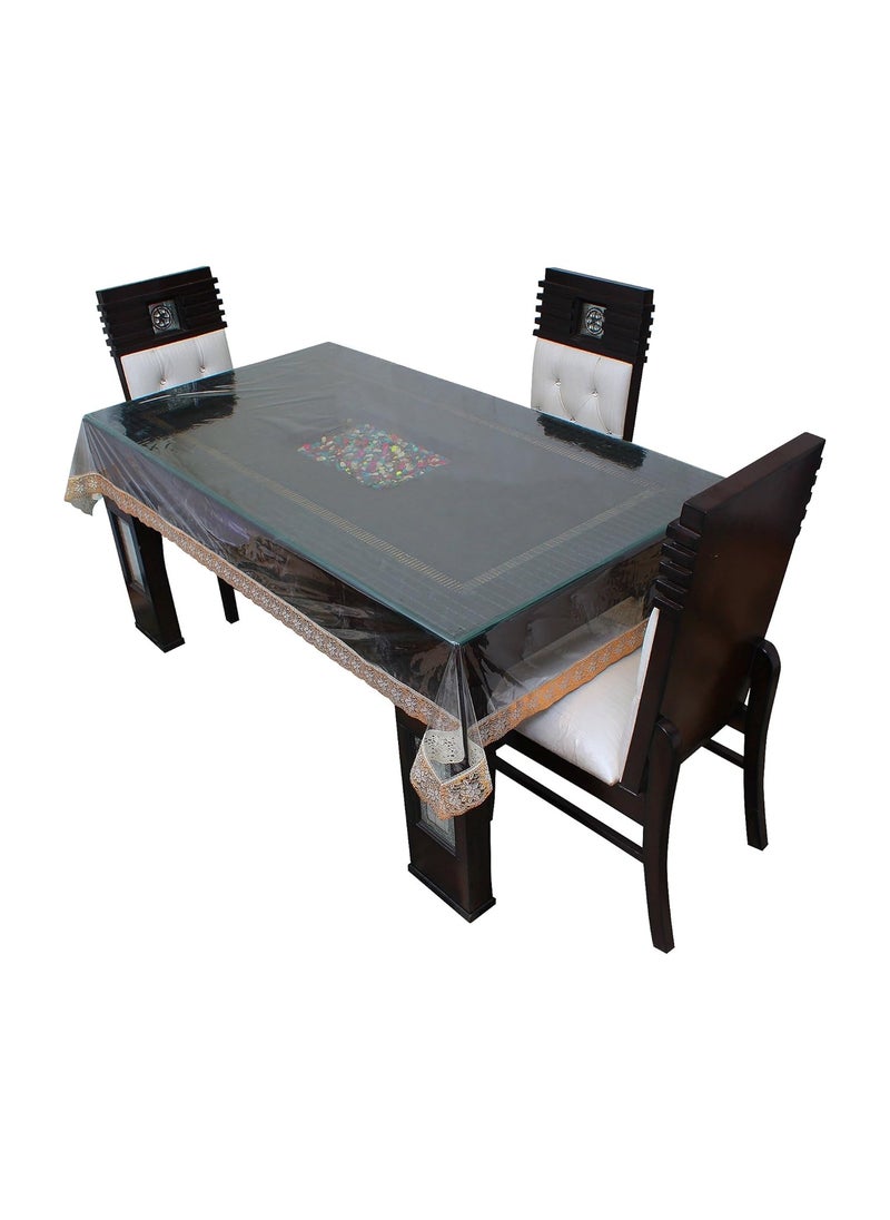 Lithara Lithara PVC Waterproof Dining Table Cover for 10 Seater Transparent Design with Lace Rectangular Protector Size 60 x 108 Inches Golden  - Image 1