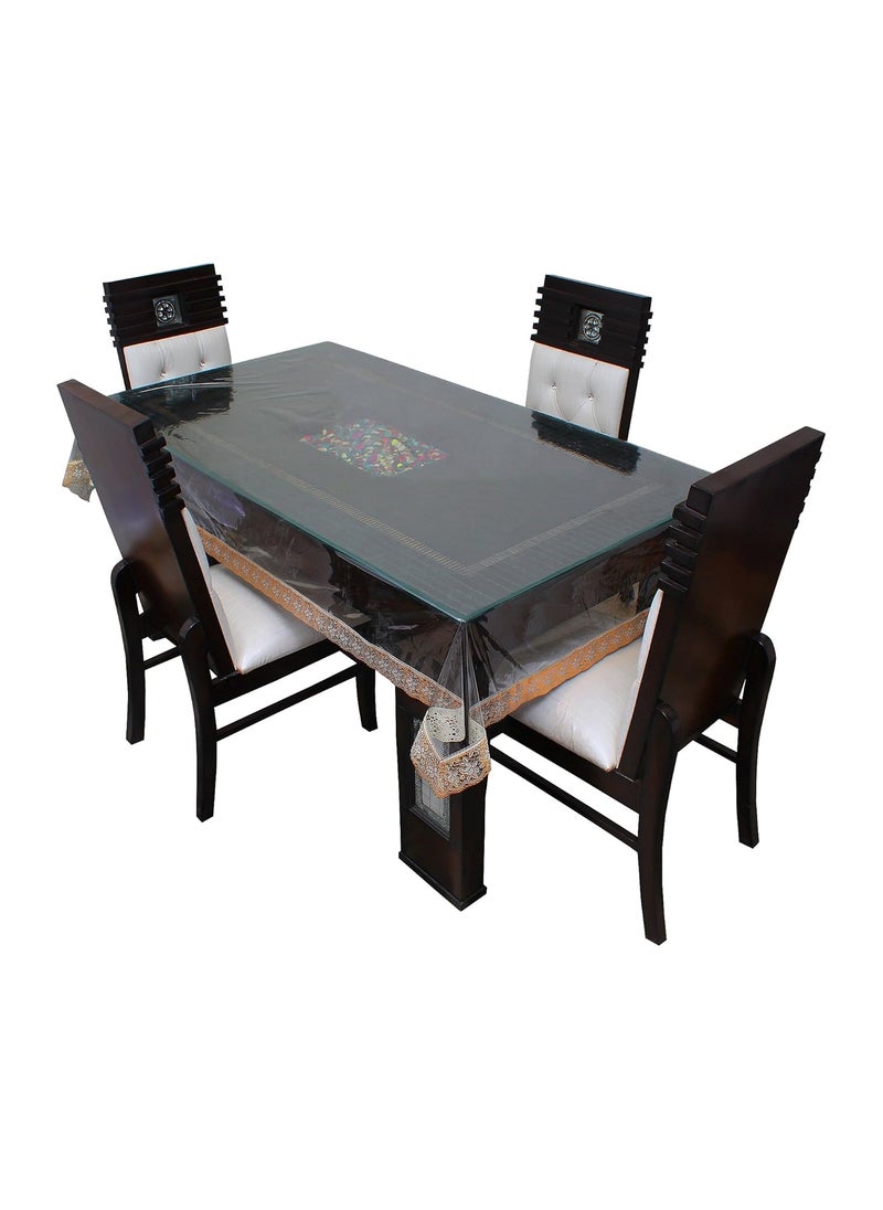 Lithara Lithara PVC Waterproof Dining Table Cover for 10 Seater Transparent Design with Lace Rectangular Protector Size 60 x 108 Inches Golden  - Image 5