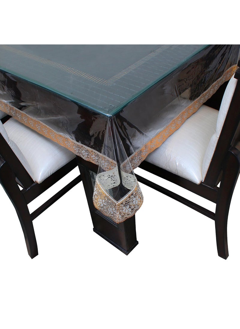Lithara Lithara PVC Waterproof Dining Table Cover for 10 Seater Transparent Design with Lace Rectangular Protector Size 60 x 108 Inches Golden  - Image 3