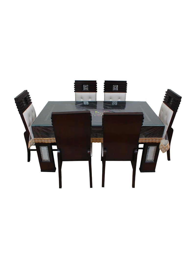 Lithara Lithara PVC Waterproof Dining Table Cover for 10 Seater Transparent Design with Lace Rectangular Protector Size 60 x 108 Inches Golden  - Image 4