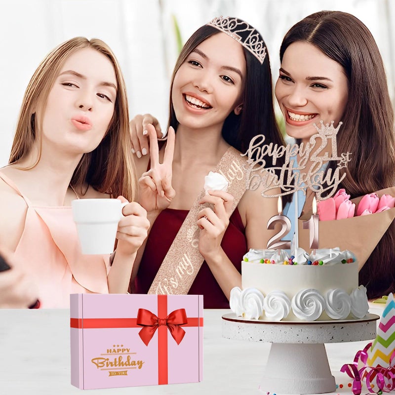 Juesly 21st Birthday Decorations for Her, Including 21st Birthday Sash and Tiara, Cake Topper, Candles, 21 Year Old Gifts for Her - Image 2
